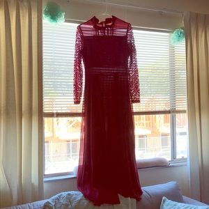 Milumia Burgundy Vintage Floral Lace Long Dress